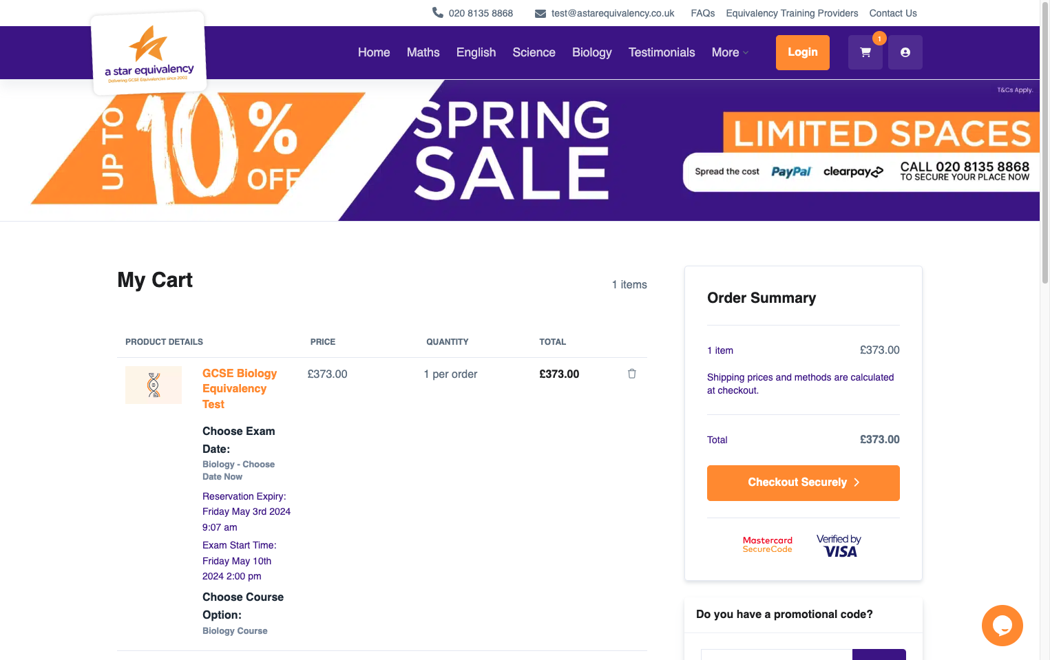 Check that all details here are correct and then click 'Checkout Securely'