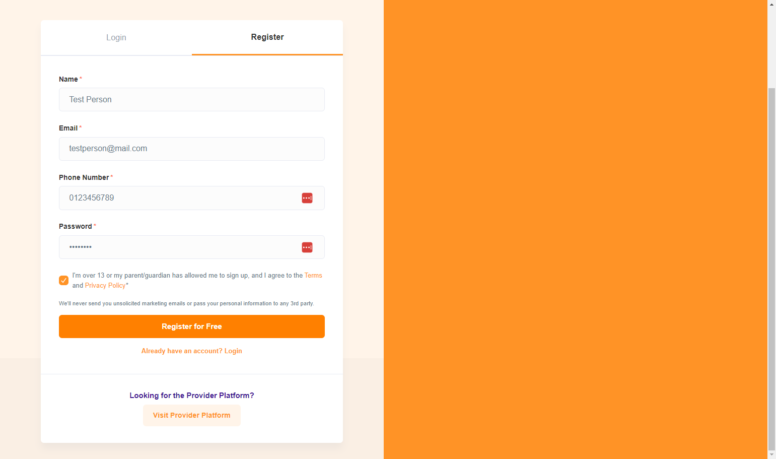 Put in your details and then click on Register for Free