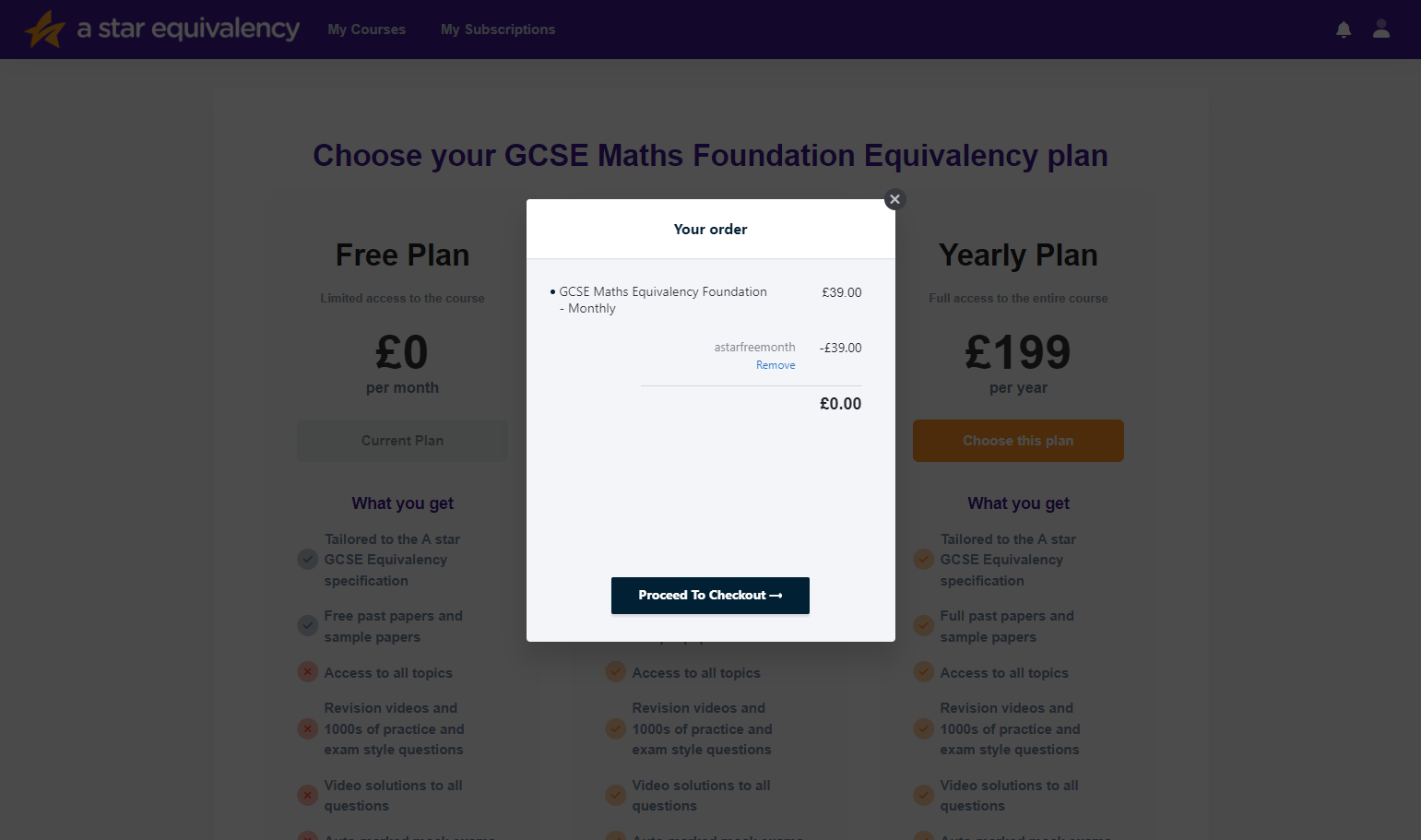 Press the arrow button to add the coupon code, and then click on Proceed To Checkout