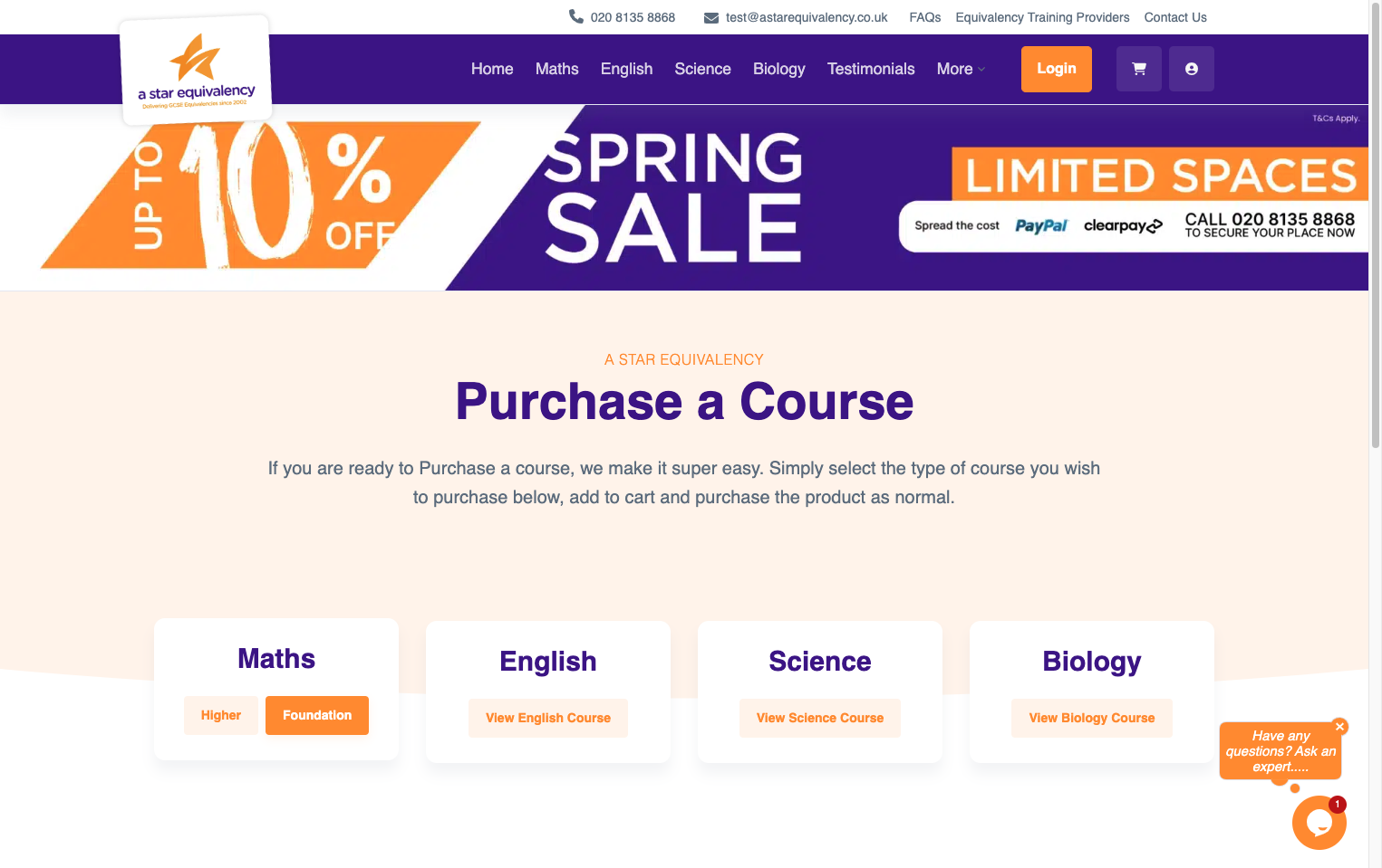 Click on the course that you want to buy, for maths make sure you choose the right tier.