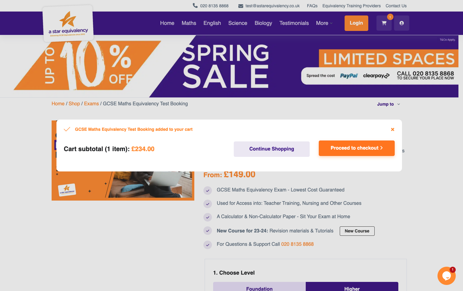 Click on 'Proceed to checkout'