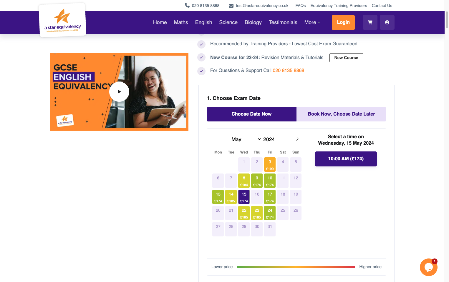 Choose the time you want to sit your exam at.