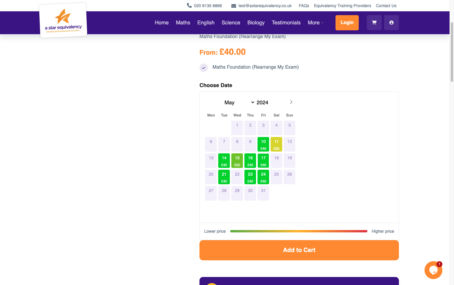 Select a new date for your exam, the price is variable and depends on availability.