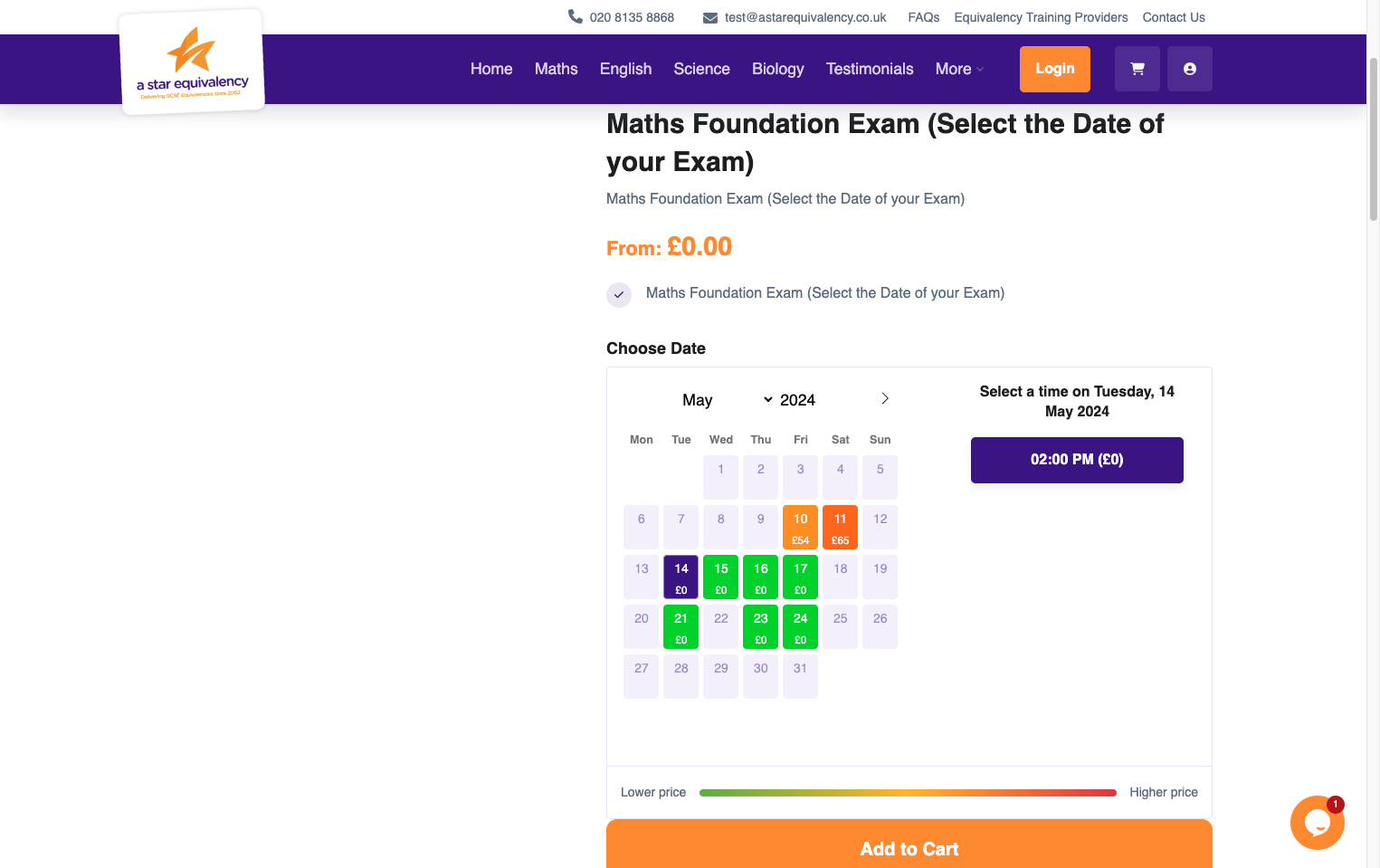 Select the time for your exam.