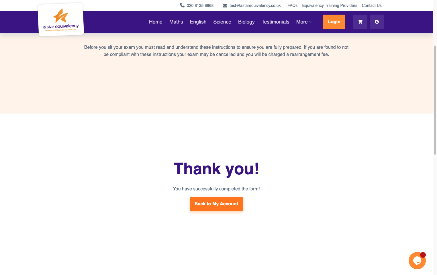 Click on 'Back to My Account'