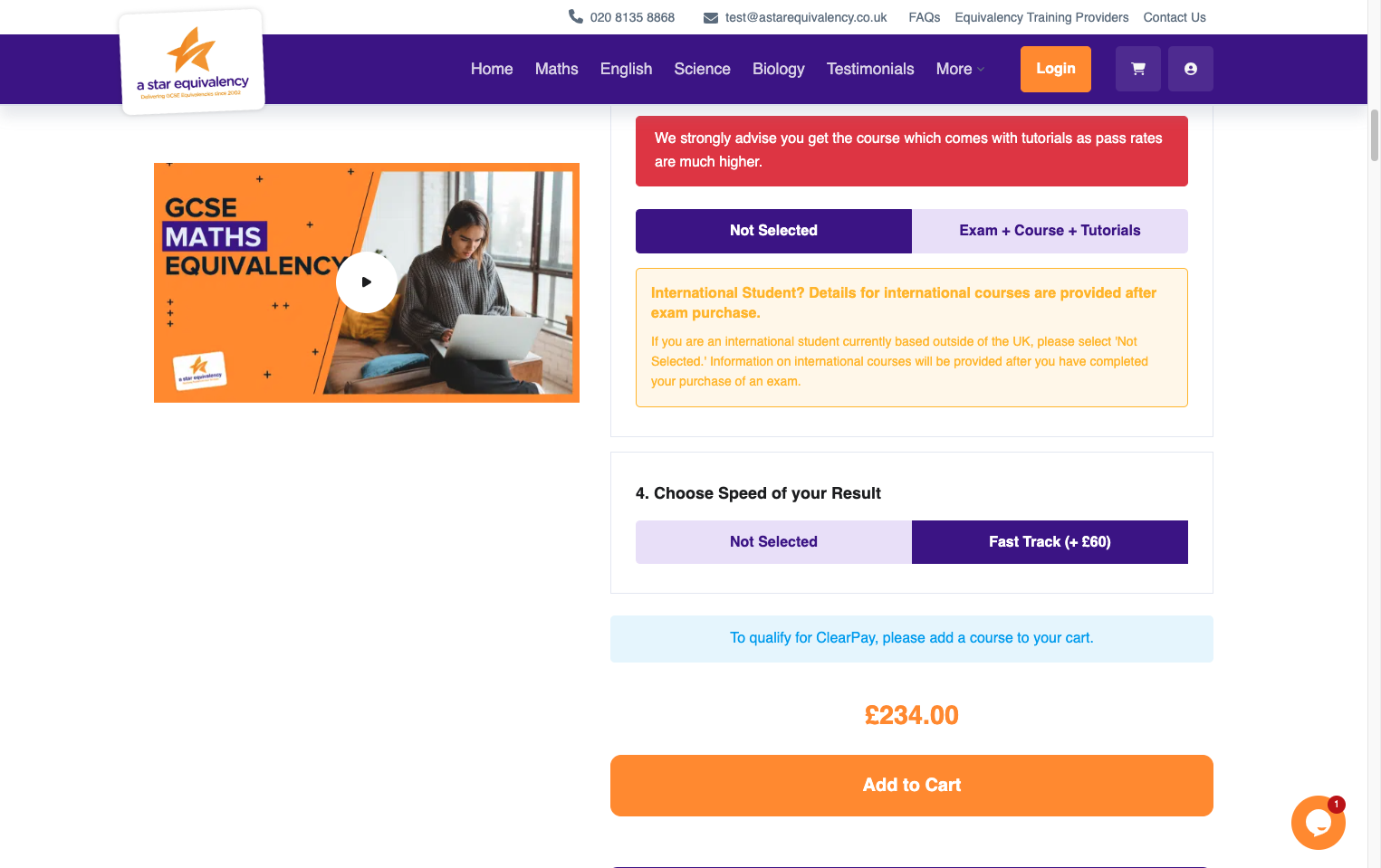 Choose if you would like fast track results or not.