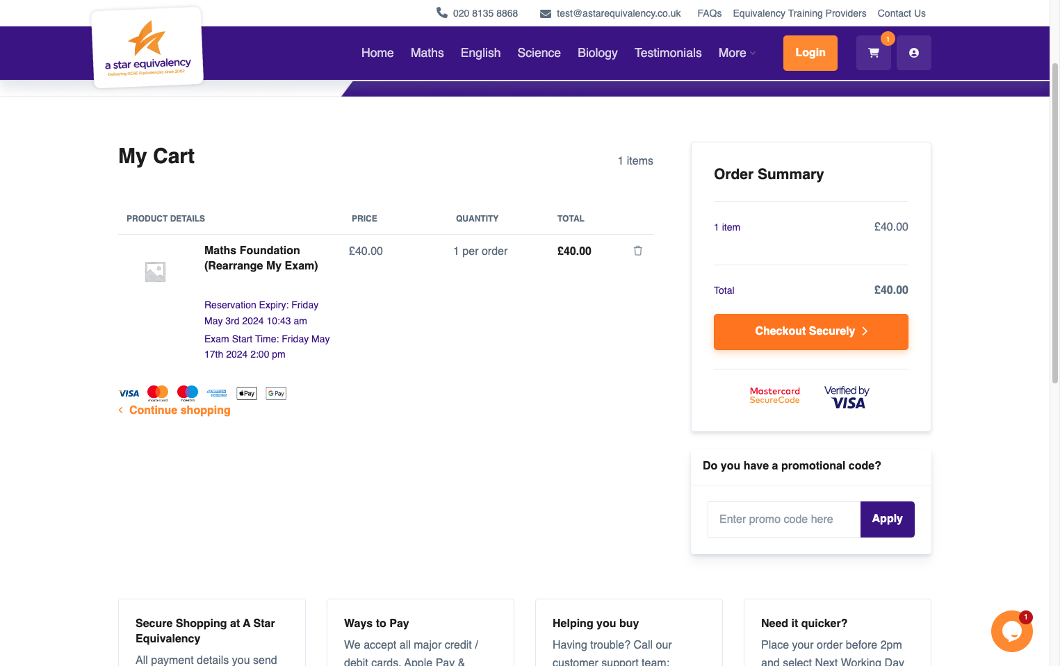 Make sure the new date and time are correct and then click on 'Checkout Securely'.