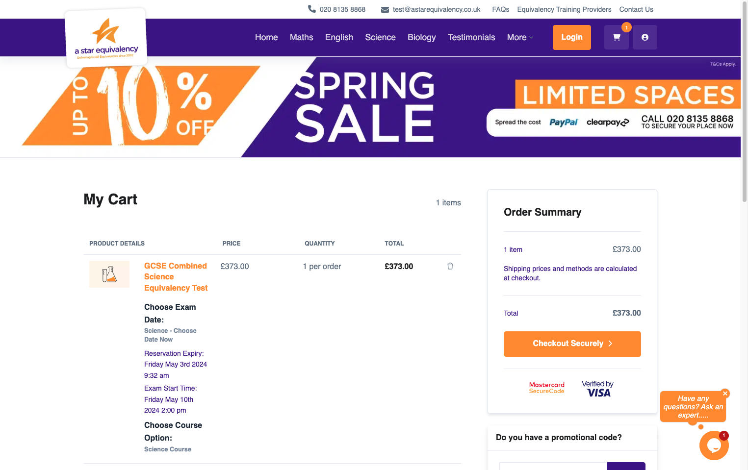 Check that all the details here are correct and then click 'Checkout Securely'.